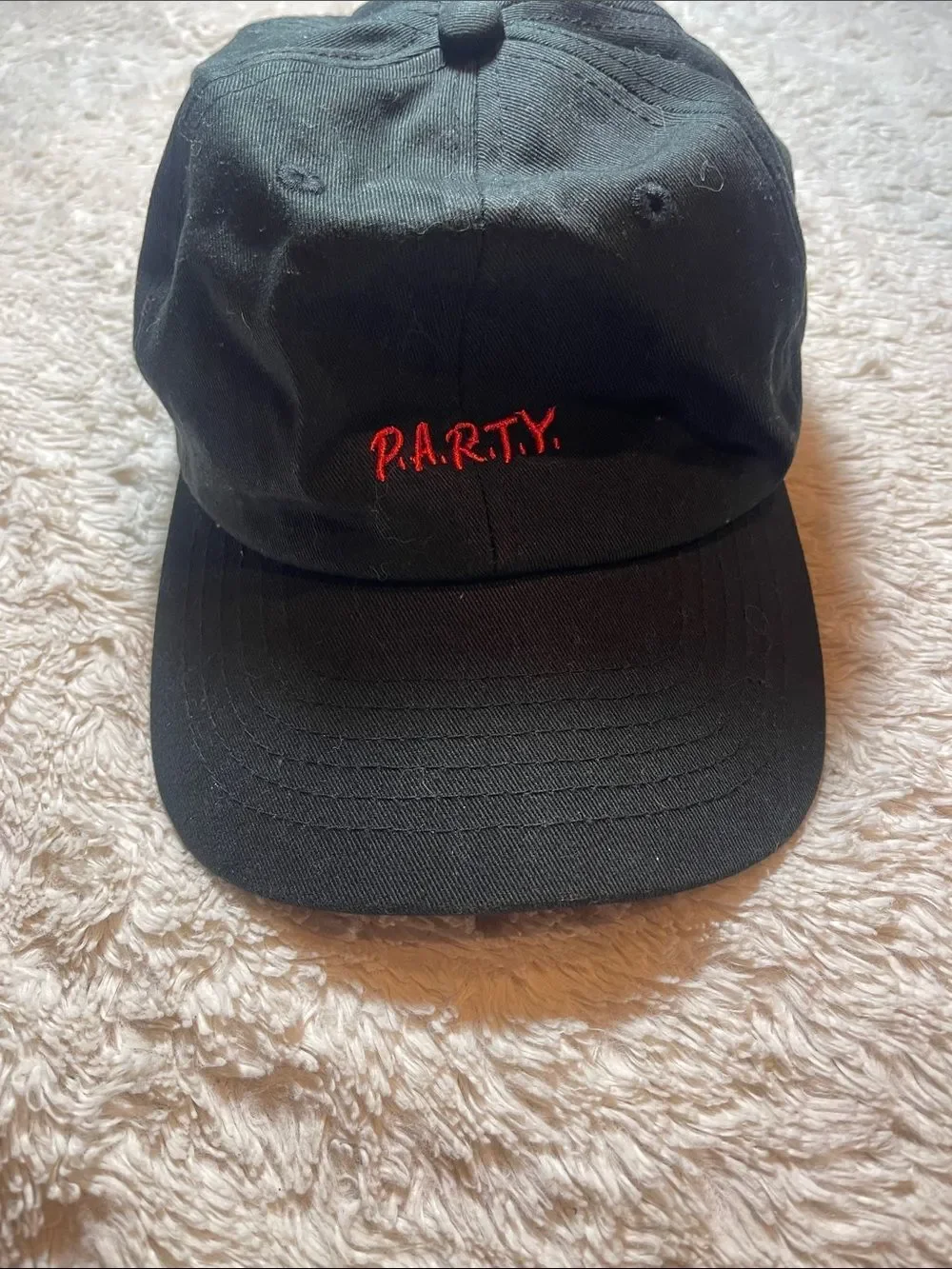 P.A.R.T.Y. Black Baseball Cap with Red Embroidered Logo